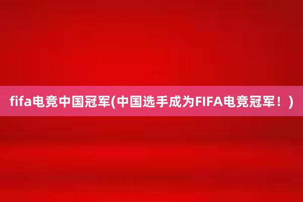 fifa电竞中国冠军(中国选手成为FIFA电竞冠军！)