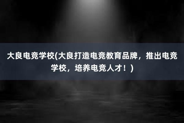 大良电竞学校(大良打造电竞教育品牌，推出电竞学校，培养电竞人才！)