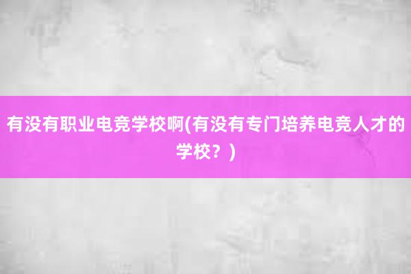 有没有职业电竞学校啊(有没有专门培养电竞人才的学校？)