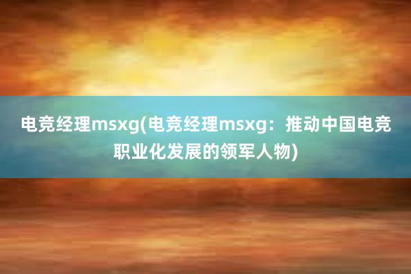 电竞经理msxg(电竞经理msxg：推动中国电竞职业化发展的领军人物)