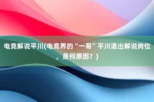 电竞解说平川(电竞界的“一哥”平川退出解说岗位，是何原因？)