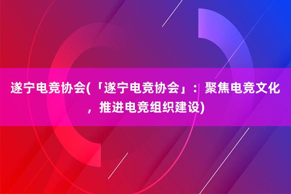 遂宁电竞协会(「遂宁电竞协会」：聚焦电竞文化，推进电竞组织建设)